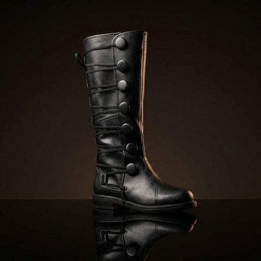 Customize Men’s Black Leather Laced Medieval Boots