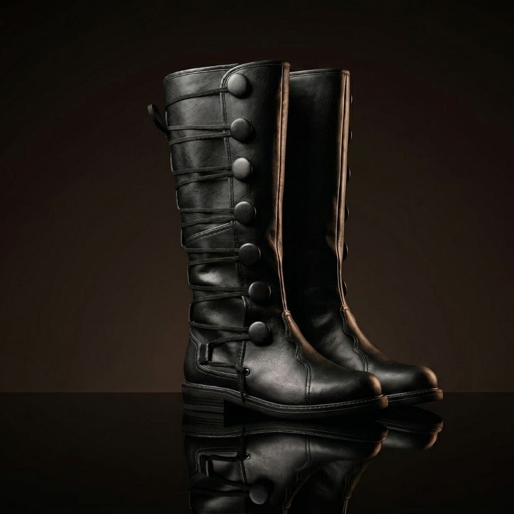 Customize Men’s Black Leather Laced Medieval Boots