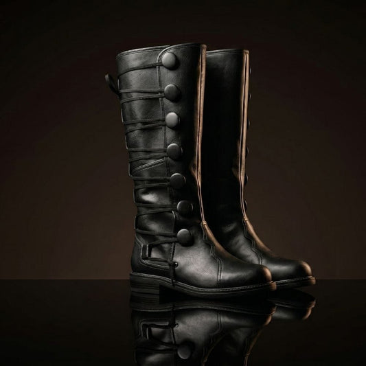 Customize Men’s Black Leather Laced Medieval Boots