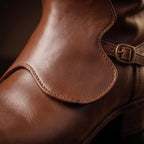 Handmade chocolate leather riding boot with folded cuff and star spur