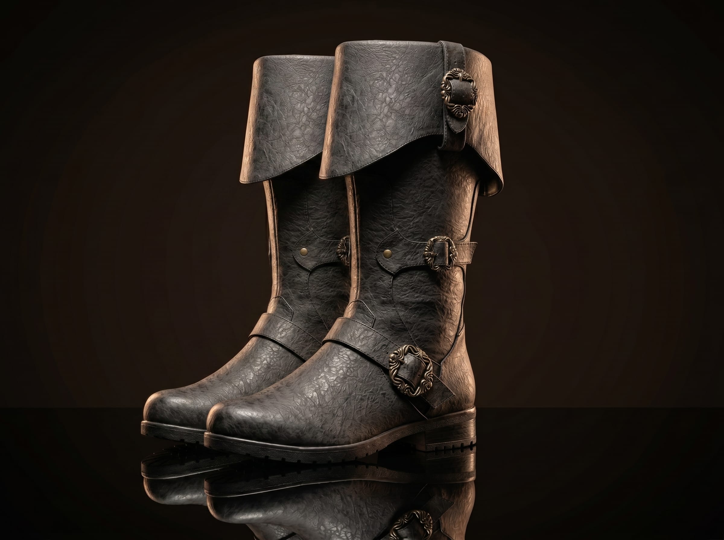 Personaliza botas de bandido, botas piratas y botas altas hasta la rodilla con cremallera y puños laterales con hebilla de pulpo.