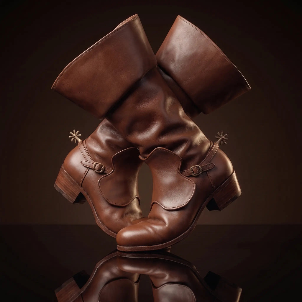 Handmade chocolate leather riding boot with folded cuff and star spur