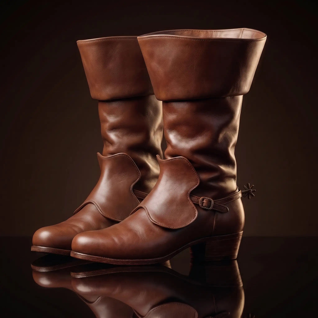 Handmade chocolate leather riding boot with folded cuff and star spur