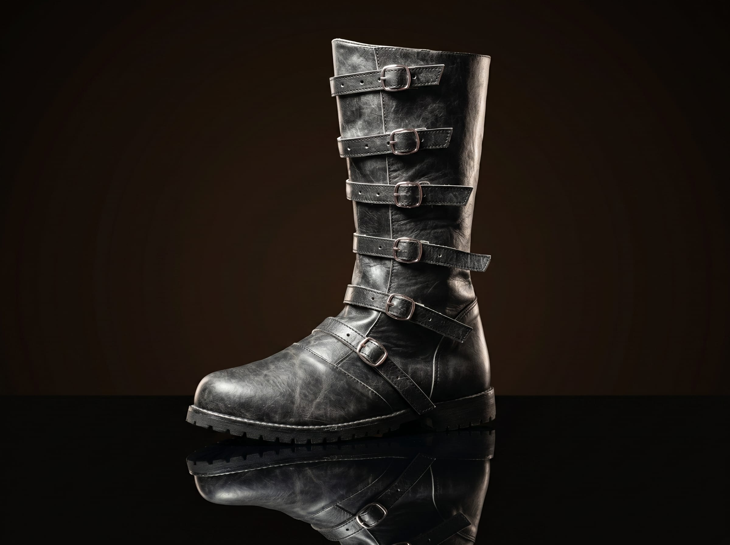 Botas renacentistas hasta la rodilla con múltiples hebillas personalizadas