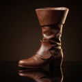 Handmade chocolate leather riding boot with folded cuff and star spur